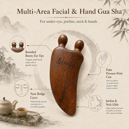 SILVEIL Bunny Lift Wood Gua Sha Tool l for Face, Neck & Hands