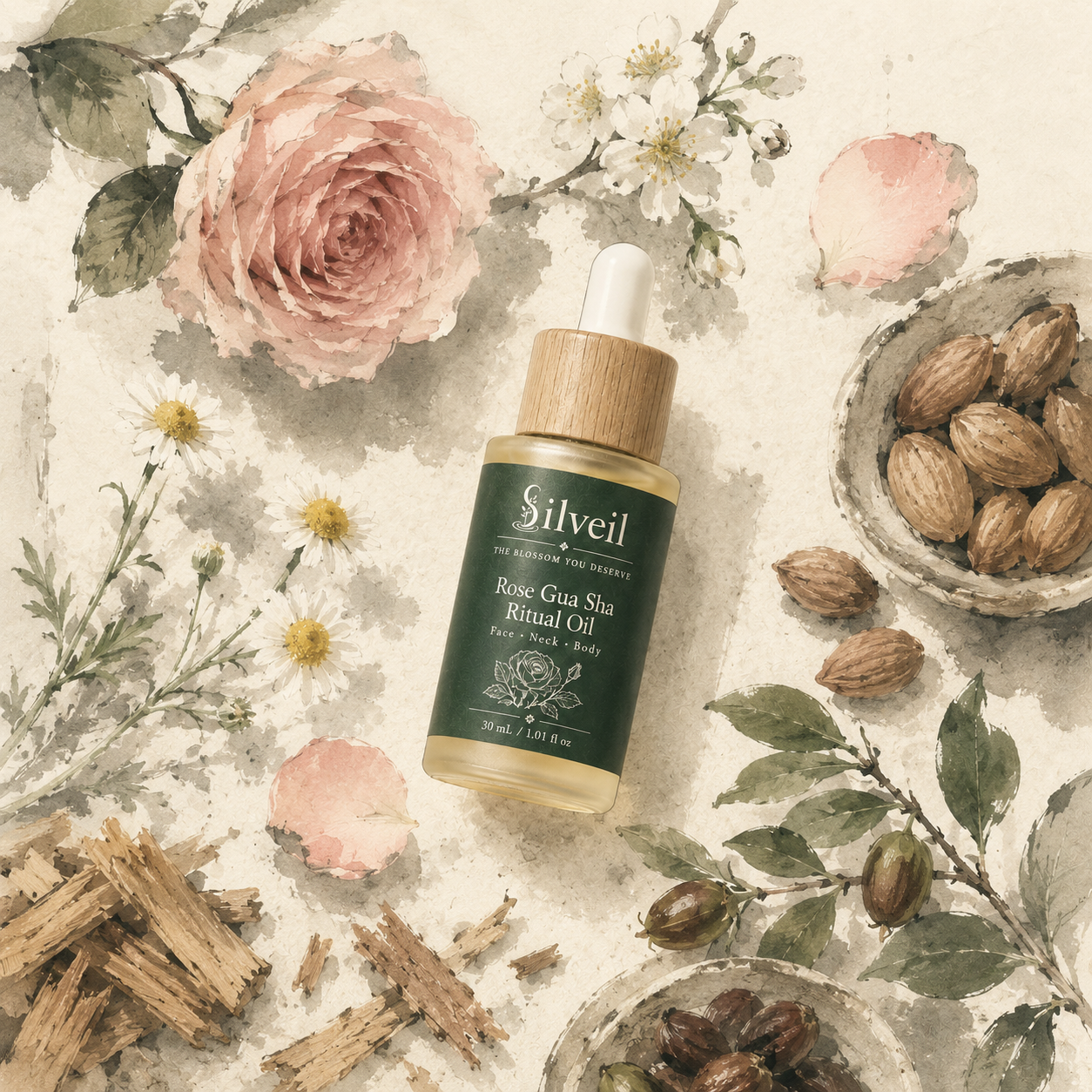 SILVEIL Rose Gua Sha Face Oil