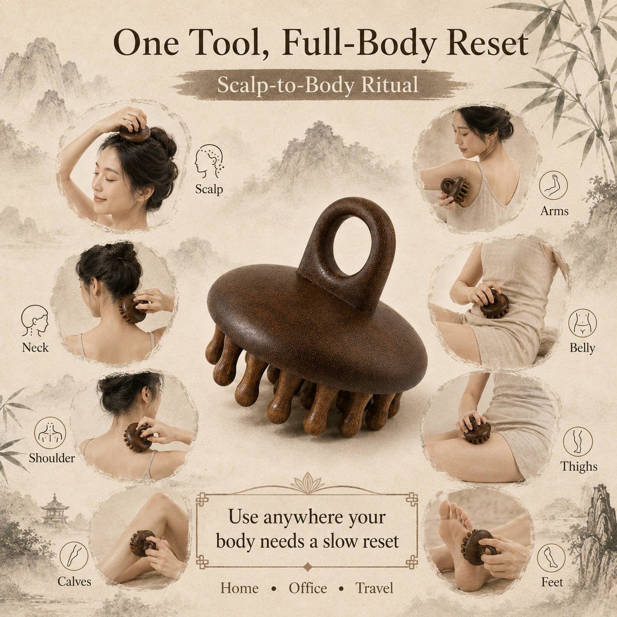 SILVEIL HaloRing Wooden Scalp & Body Massager
