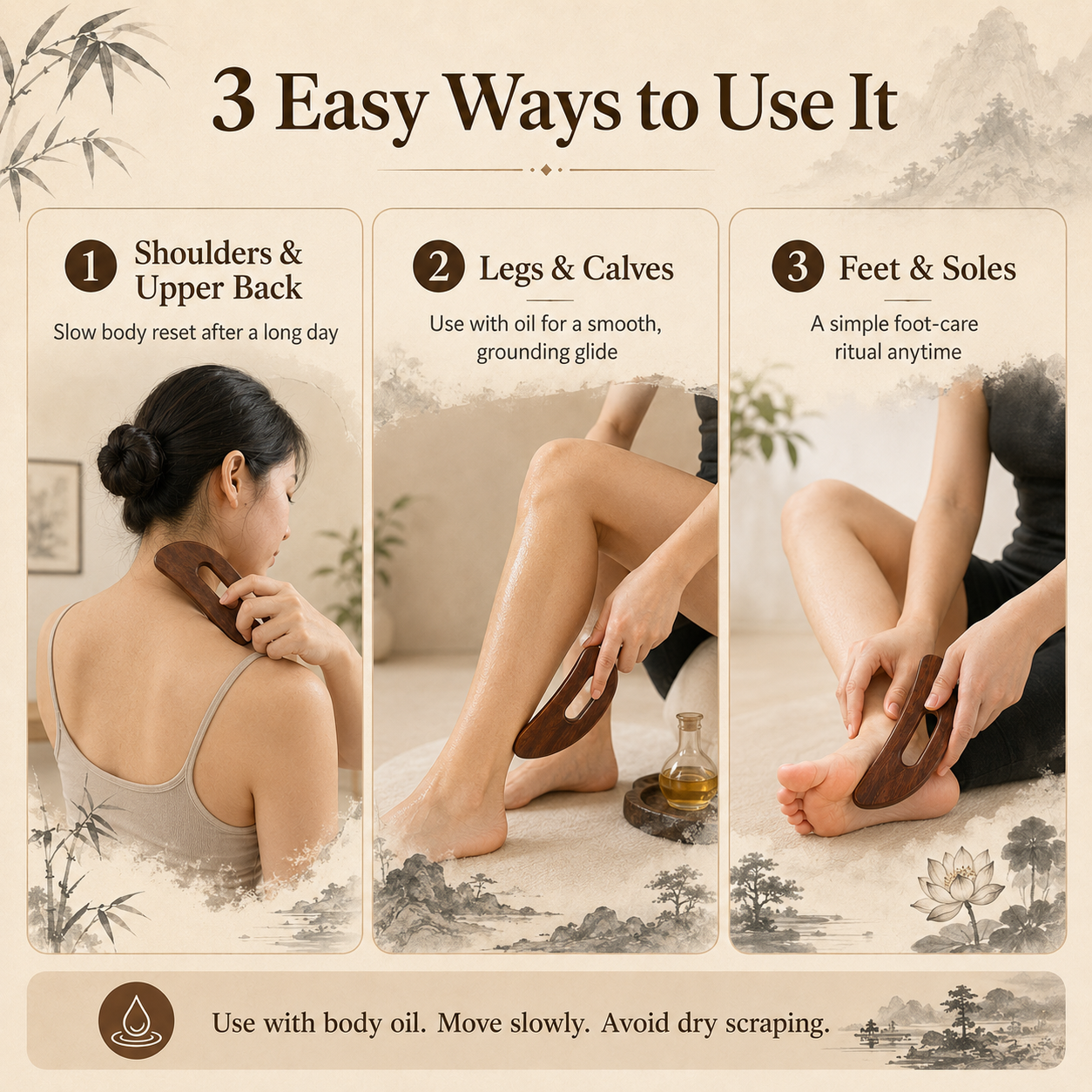 SILVEIL ArcGrip Wooden Body Gua Sha Tool