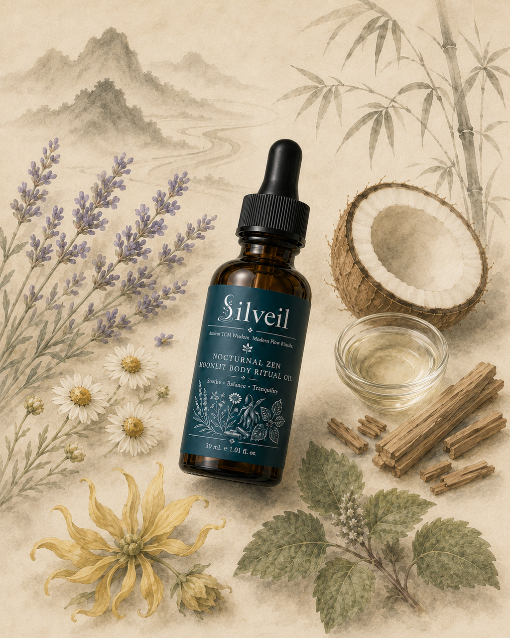 SILVEIL Nocturnal Zen Lavender Body Oil for Evening Massage Rituals